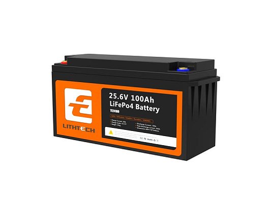 LiFePO4 baterie pro solární systémy LITHTECH TE24100 25,6V 100Ah Bluetooth, BMS, IP66