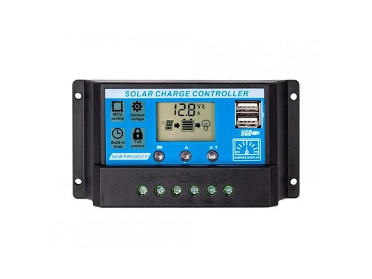 Solární regulátor PWM 12-24V/10A+USB pro Pb baterie, LiFePO4, Li-ion