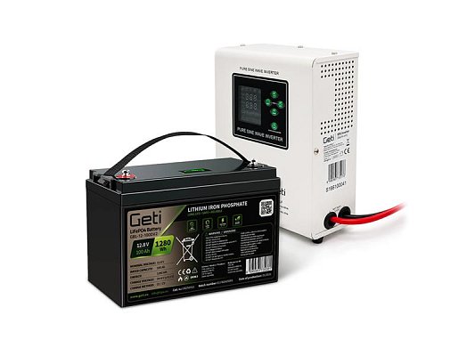 Zdroj záložní GETI GEP301LF sinus 300W (500VA) + baterie LiFePO4 100Ah