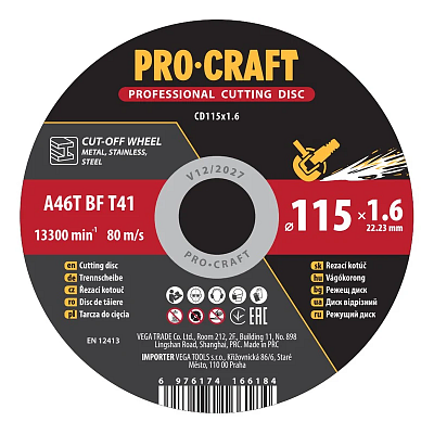 Kotouč řezný PROCRAFT 115x1.6mm