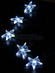 LED vánoční řetěz, hvězdy - bílá 1V30-W