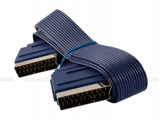 Propojovací kabel plochý Scart  (M) - Scart (M) zlacený, 21 pin, 1,5 m (HF02)
