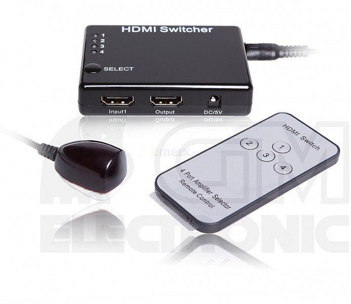 Elektronický HDMI přepínač 4:1, IR ovladač  (PET0401S)