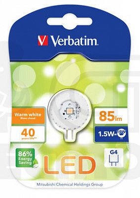 LED žárovka Verbatim Rund 1,5W- G4 Teple bílá (52145)