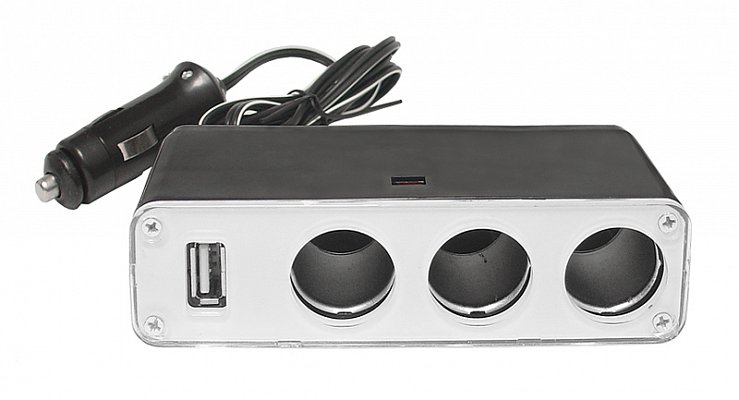 USB Autoadaptér 3x 12V, 1x USB konektor