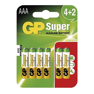 Alkalická baterie GP Super LR03 (AAA), 4+2 ks v blistru
