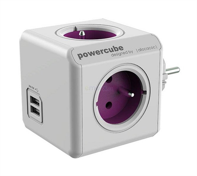 Zásuvka PowerCube REWIRABLE USB + TRAVEL PLUGS fialová