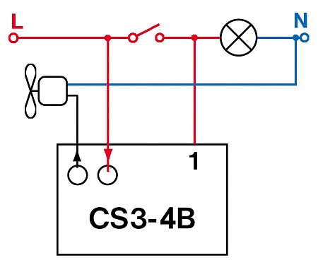 Časový spínač ELEKTROBOCK CS3-4B pro ventilátory se zpožděním bez nulového vodiče