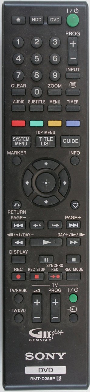 Sony RMT-D258P replacement remote control of a different appearance.