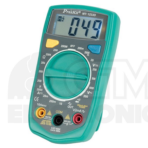 Digitální multimetr, max 500V DC/AC, 10A DC, 200MOhm, generátor obdélníkových pulzů 50Hz (MT-1233D)