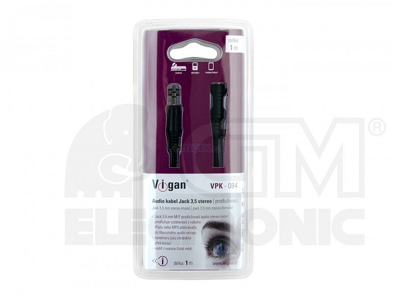 Prodlužovací kabel Jack 3,5mm(M)/Jack 3,5mm(F), 1m VIGAN (VPK-084 )