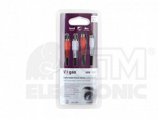 Prodlužovací kabel 2xRCA Cinch (M) / 2xRCA Cinch (F) 2m (VPK-087)