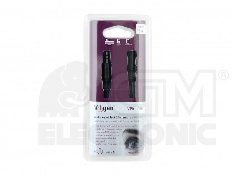 Prodlužovací kabel Jack 3,5mm(M)/Jack 3,5mm(F), 5m VIGAN (VPK-086 )