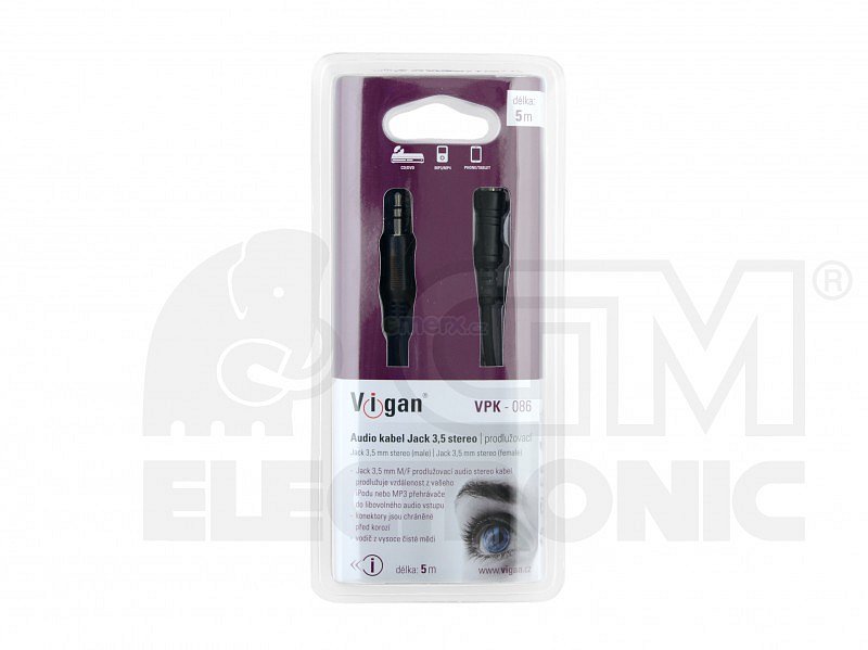 Prodlužovací kabel  Jack 3,5mm(M)/Jack 3,5mm(F), 5m VIGAN (VPK-086 )