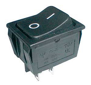Přepínač kolébkový 2pol./4pin ON-OFF 250V/15A černý.