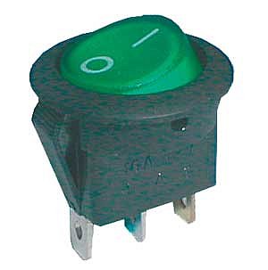 Přepínač kolébkový kul. pros. 2pol./3pin ON-OFF 16A/12VDC zelený