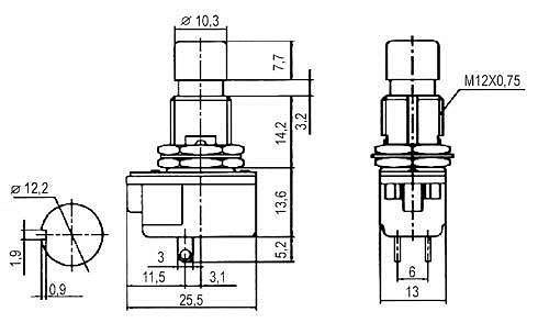 Přepínač tlačítko kul.ON-(OFF) 12V kov