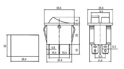 Přepínač kolébkový 2x(2pol./3pin) ON-OFF 250V/15A pros. červený