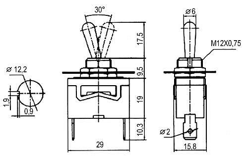 Přepínač páčkový 2pol./2pin ON-OFF 250V/10A