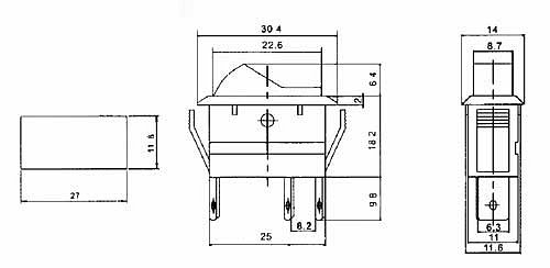 Přepínač kolébkový 2pol./3pin ON-OFF 20A/12VDC pros. červený