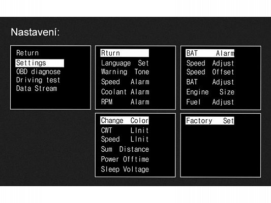 Palubní DISPLEJ 2,6" LCD, OBDII, FULL