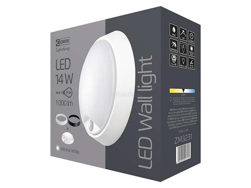 LED přisazené svítidlo s PIR, kruh černá/bílá 14W neut. bílá