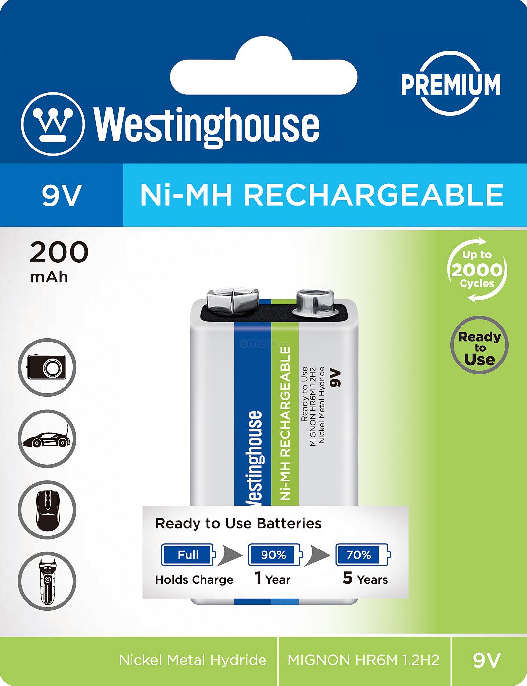Nikl-metal hydridový akumulátor 8,4V, 200 mAh, 9V blok (NH-9V200BP1AR)