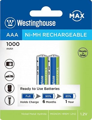 Akumulátor Westinghouse MAX AAA NiMH 1000mAh 1,2V, blistr 2ks (NH-AAA1000BP2AR-MAX)