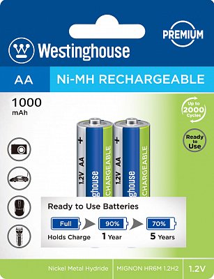 Akumulátor Westinghouse PREMIUM AA NiMH 1000mAh 1,2V, blistr 2ks (NH-AA1000BP2AR)