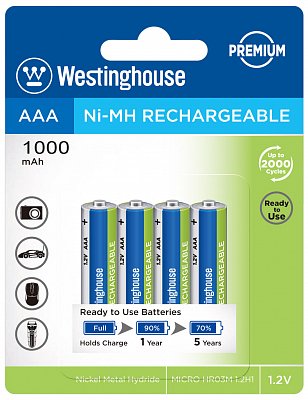 Akumulátor Westinghouse PREMIUM AA NiMH 1000mAh 1,2V, blistr 4ks (NH-AA1000BP4AR)