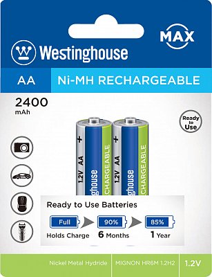 Akumulátor Westinghouse MAX AA NiMH 2400mAh 1,2V, blistr 2ks (NH-AA2400BP2AR-Max)