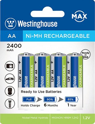 Akumulátor Westinghouse MAX AA NiMH 2400mAh 1,2V, blistr 4ks (NH-AA2400BP4AR-Max)