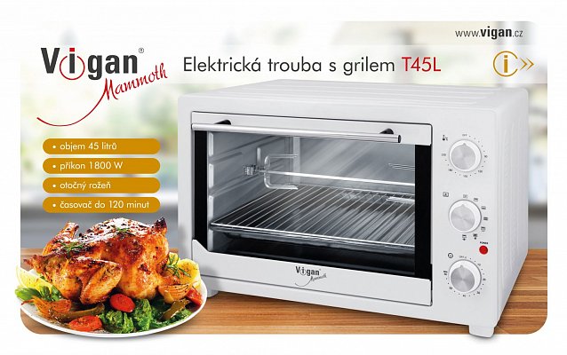 Trouba s grilem VIGAN T45L - bílá, 45l