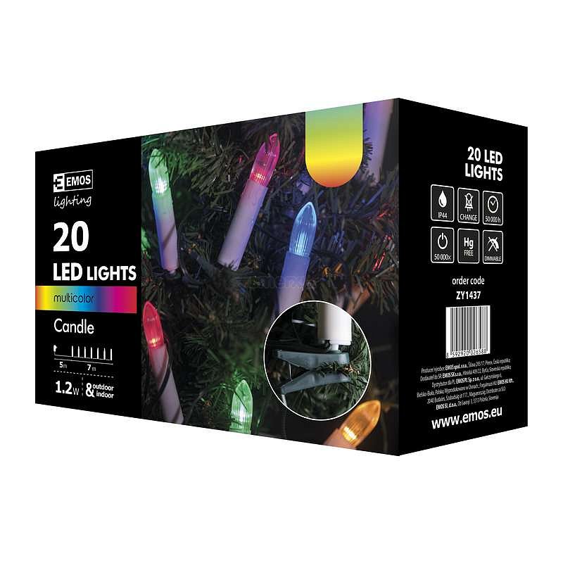 Světelná dekorace Vánoční řetěz SVÍČKY barevné 20LED, 7m (ZY1437)