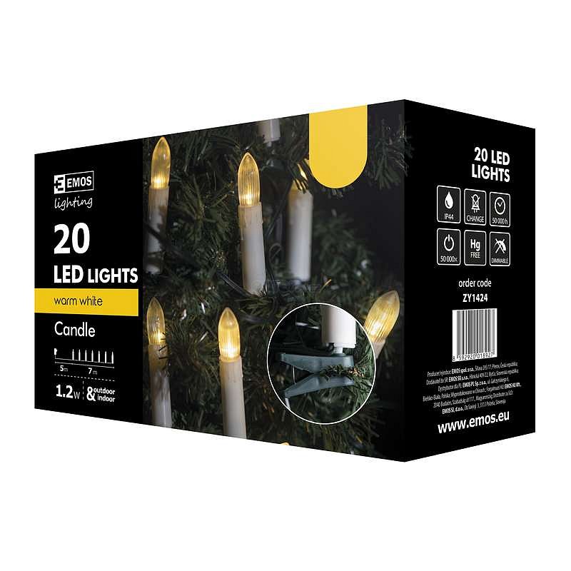 Světelná dekorace Vánoční řetěz SVÍČKY teple bílé 20LED, 7m (ZY1424)