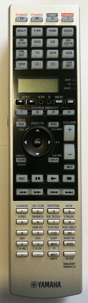 Yamaha RAV391 originální dálkový ovladač WN98450 EX