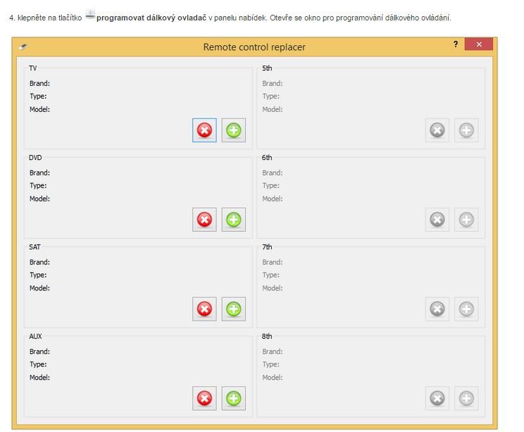 Programovatelný dálkový ovladač pomocí počítače pro 4 zařízení